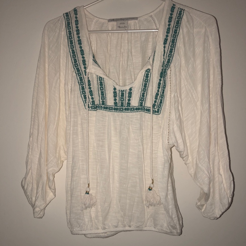 Cute Summer White Top with Teal Accents